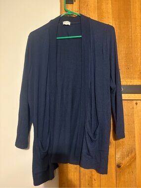 Women's Navy Open-Front Pocket Cardigan Sweater